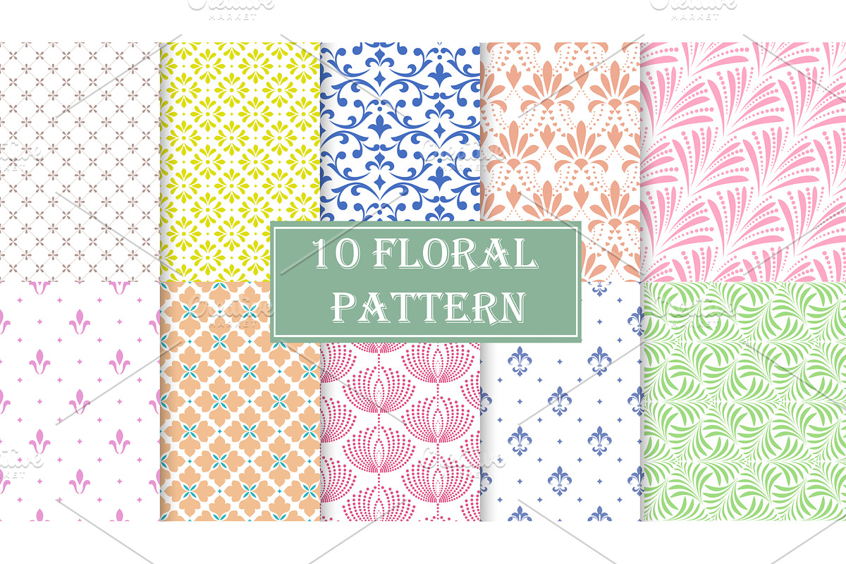 Geometric floral set of seamless, a Pattern Graphic by RODINA