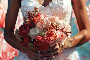 A bride holding a bouquet of roses a, a Photo by LOGOCREATIVE
