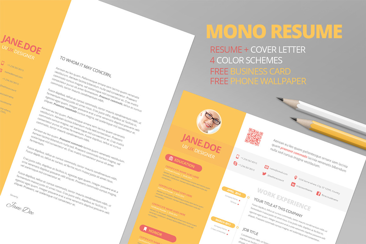 Mono Resume CV + FREE Business Card, a Resume Template by Pixel Strawberry (Photo 1 of 4)