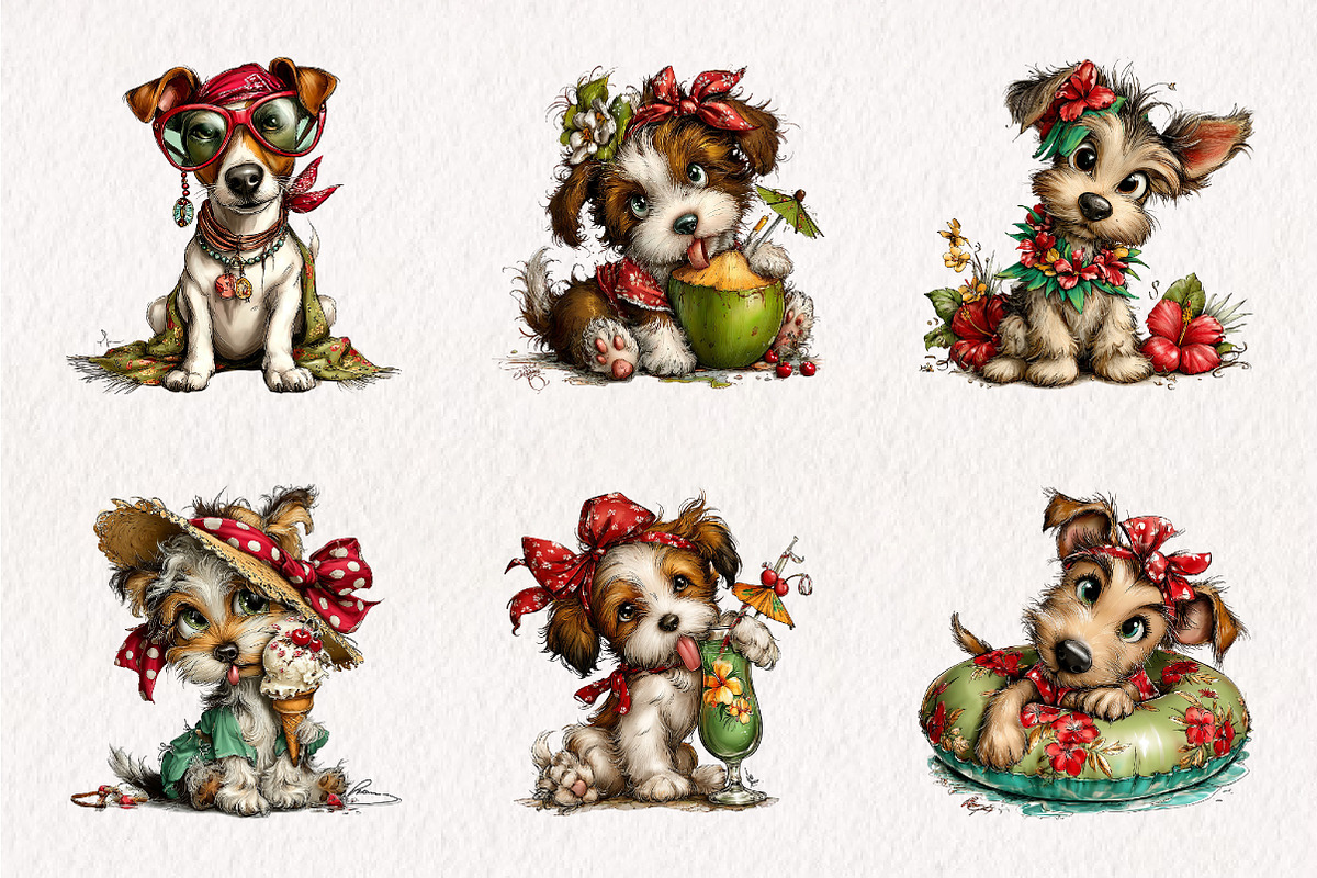 Whimsical Summer Dogs Clipart Bundle, an Illustration by CreationArt (Photo 6 of 7)