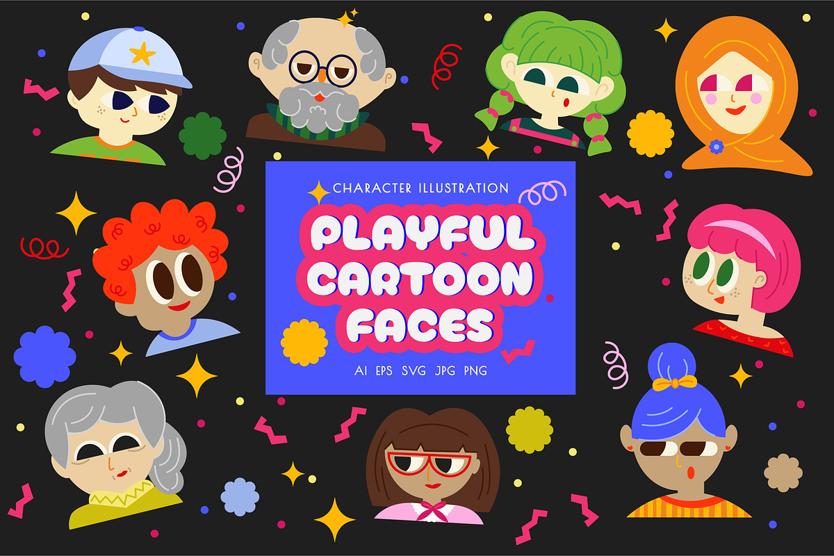 Playful Cartoon Faces, an Object Graphic by Bewalrus Studio (Photo 1 of 4)