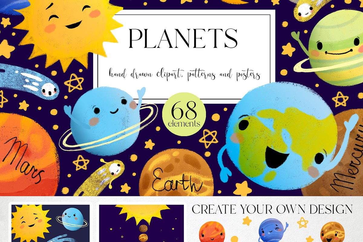 Solar system. Cute Planets Clipart, a Decorative Illustration by LukaJreym (Photo 12 of 12)
