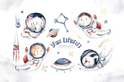 Watercolor space explorers. Kids set, an Animal Illustration by Peace ART (Thumbnail 2 of 19)