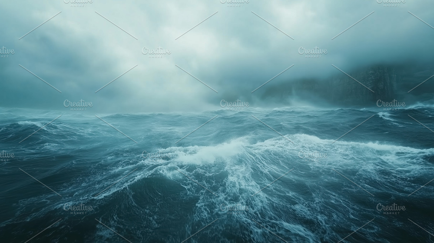 A dramatic seascape featuring turbulent waves and dark, stormy clouds. The ocea, a Photo by Textures & Backgrounds