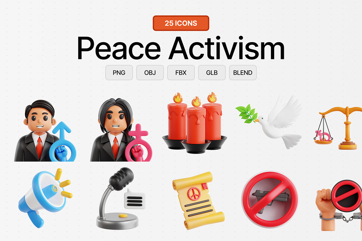 Peace Activism 3D Icon Set, an Object 3D Model by Eklip Studio (Photo 1 of 3)