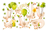 Green Birthday Goose Clipart Set, an Animal Illustration by the_myro (Thumbnail 1 of 10)