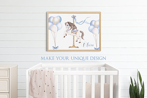 Carousel Watercolor Clipart Blue