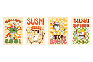 Groovy japanese sushi and rolls, a Food Illustration by Buch&Bee