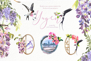 Watercolor Yugen Clipart Set