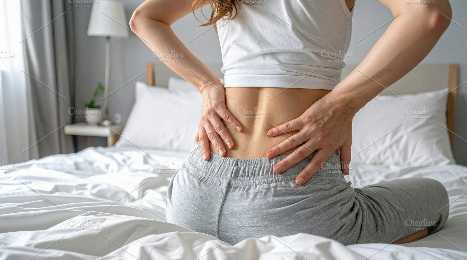 Woman Holding Lower Back in Bed With Pain, a Person Photo by Davizro's Market