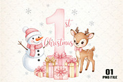 Pink Snowman Baby First Christmas, an Illustration by DreamCafeArt (Thumbnail 1 of 5)