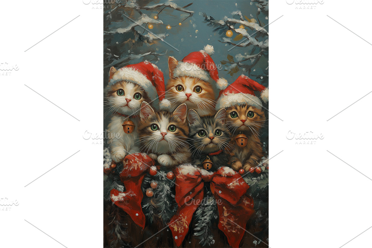 Christmas Kittens in Santa Hats Art, an Animal Illustration by Art Paradise Studios