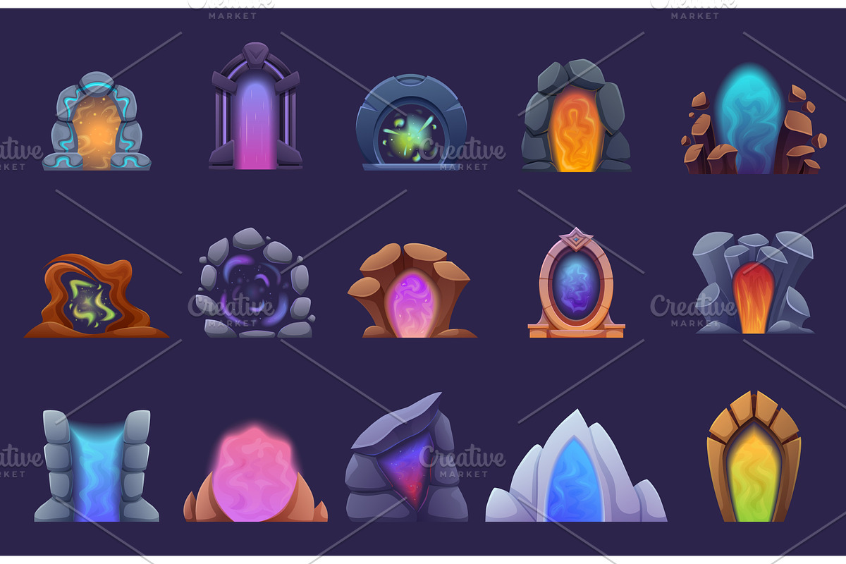 Cartoon magic gates. Futuristic, an Object Illustration by Valerie Bodnar