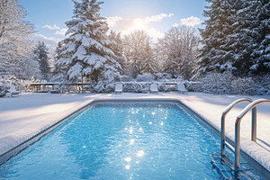 Outdoor Pool in a Snowy Winter Landscape, an Abstract Photo by Natalia Klenova's Shop
