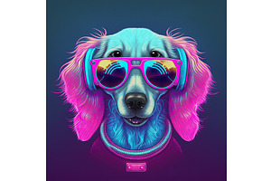 Cool Neon Party Dog In Sunglasses