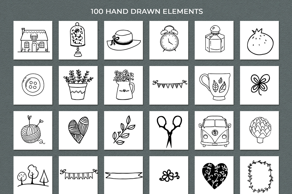 100 hand drawn elements + logo, a Work Illustration by Cozy pattern shop (Photo 3 of 7)