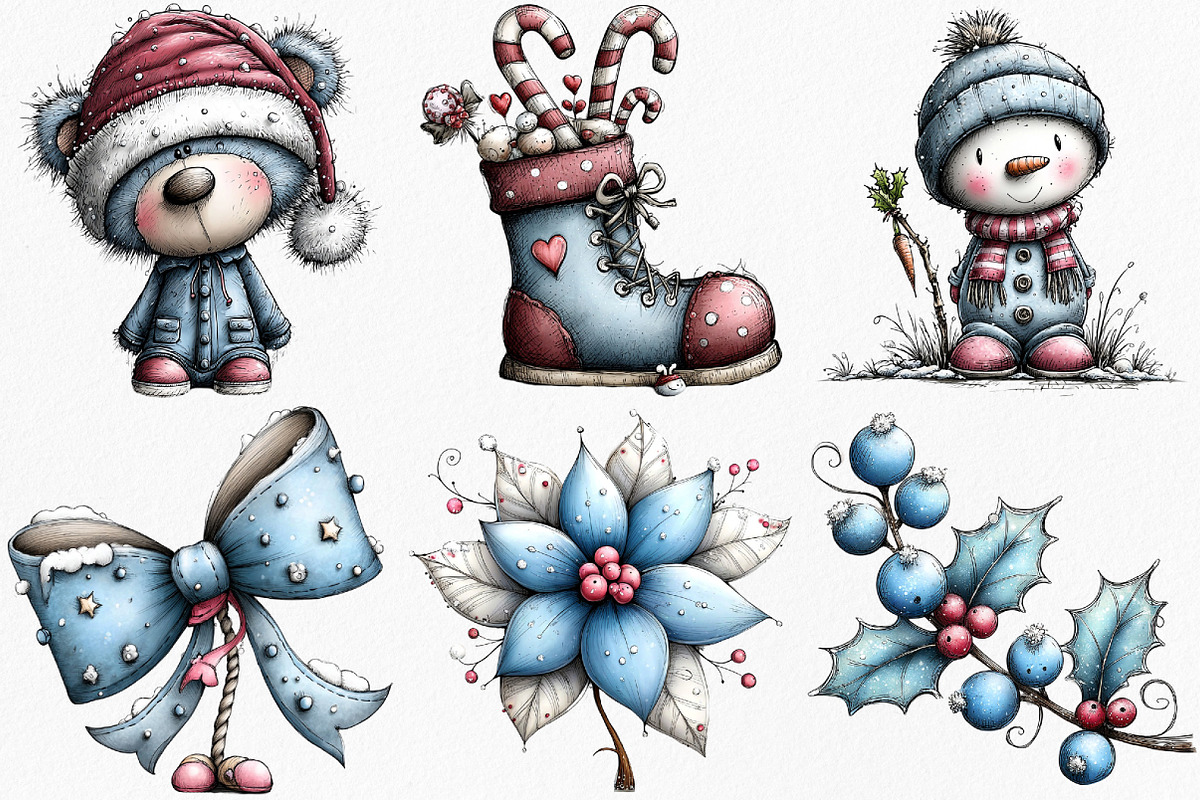 Whimsical Icy Blue Christmas Clipart, an Illustration by Canvas Craft (Photo 4 of 7)