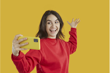 Happy attractive woman in red, a Person Photo by StudioRomantic