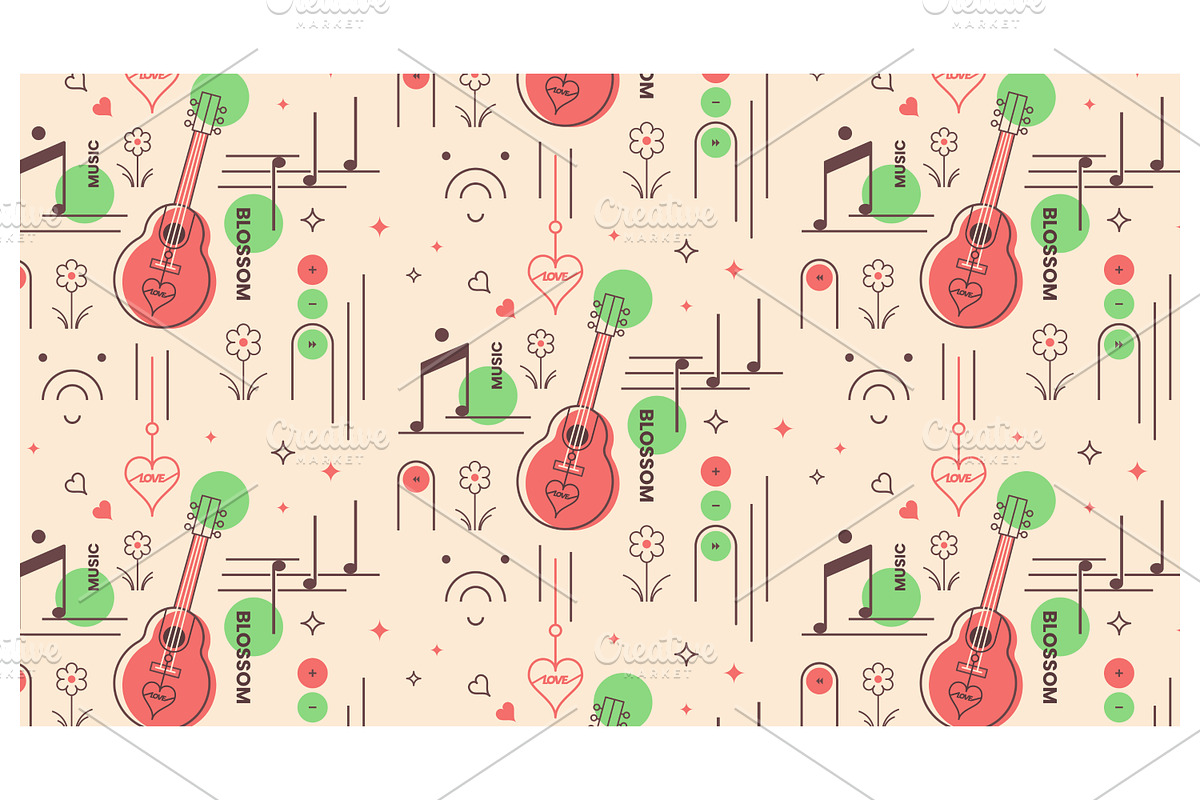 Music and blossom pattern, a Decorative Illustration by Creative Backgrounds