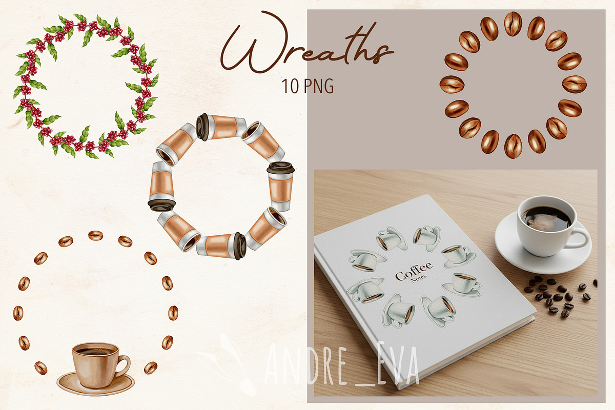 Watercolor Coffee Clipart/Pattern, a Food Illustration by Andre_Eva (Photo 5 of 10)