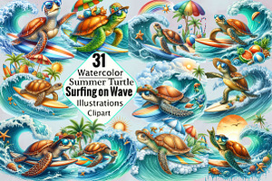 Summer Turtle Surfing on Wave Sublim, an Illustration by SVGArt