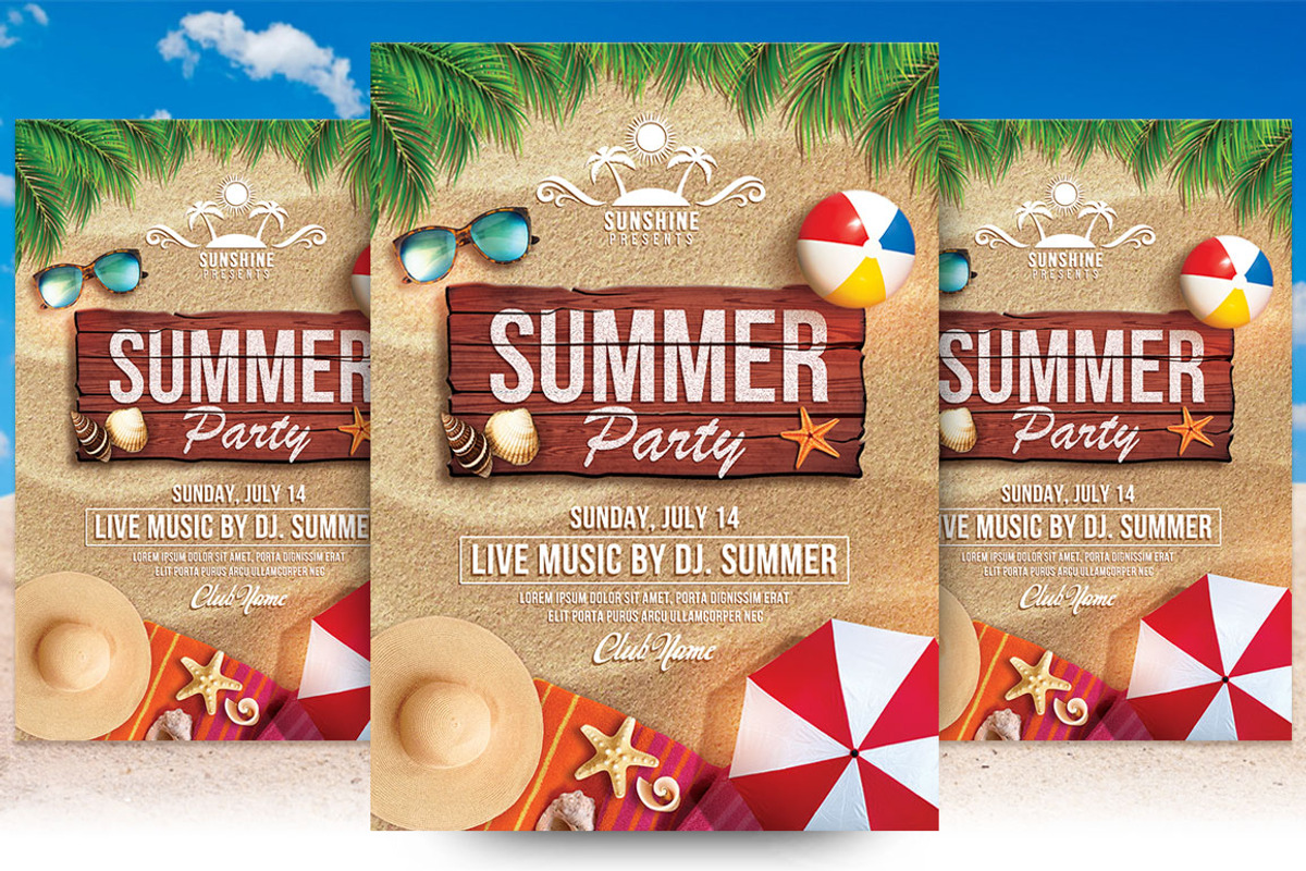 Summer Party Flyer Template, a Flyer Template by Briell Design (Photo 1 of 3)