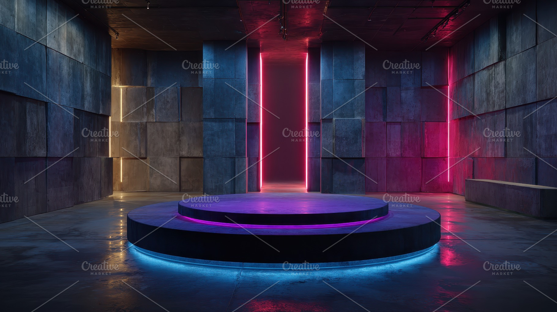 Neon Lit Platform Modern Architectur, an Abstract Photo by Pixeness Studio