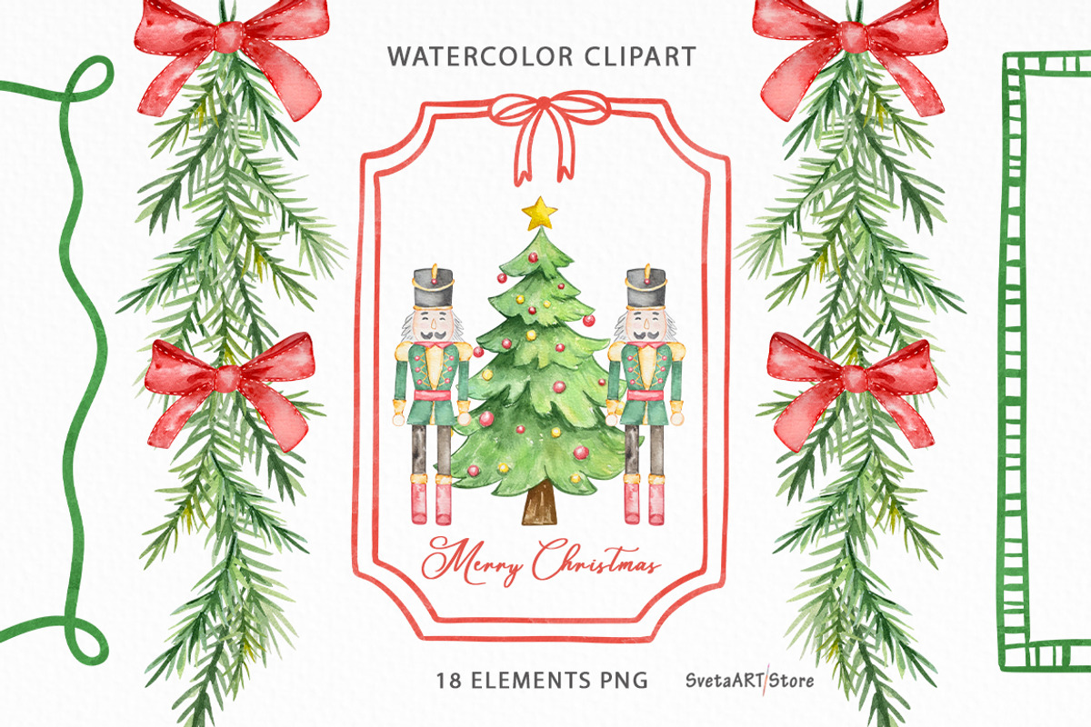Watercolor Christmas Frames Clipart, a Seasonal Illustration by SvetaArtStore (Photo 1 of 8)