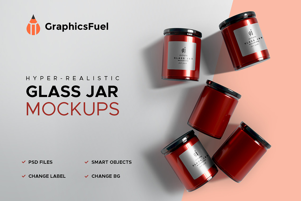 Glass Jar PSD Mockups, a Packaging Mockup by Graphicsfuel (Photo 1 of 6)