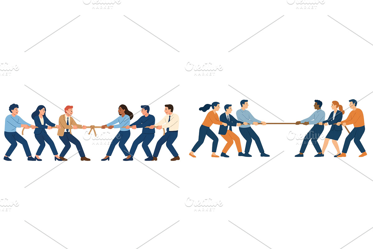 Team members engaging in a tug of, a Person Illustration by ZinetroN