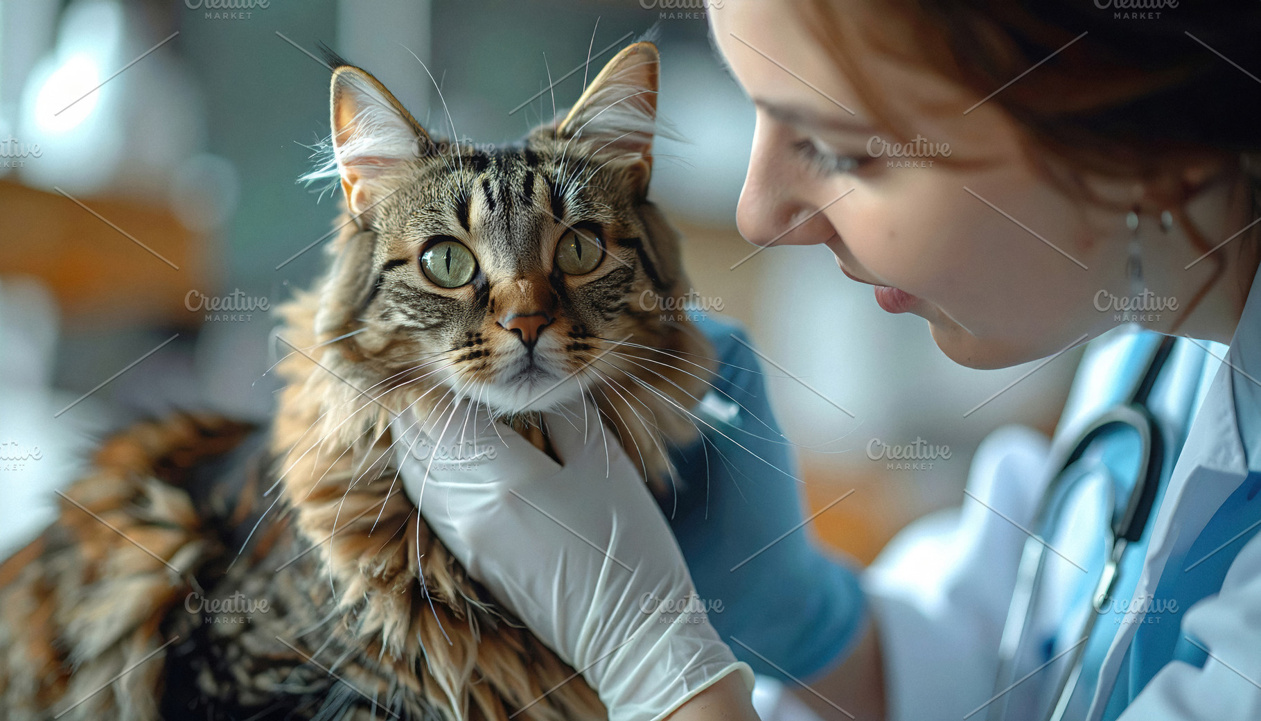 Veterinarian Examining Fluffy Tabby Cat Close-Up, an Animal Photo by Davizro's Market