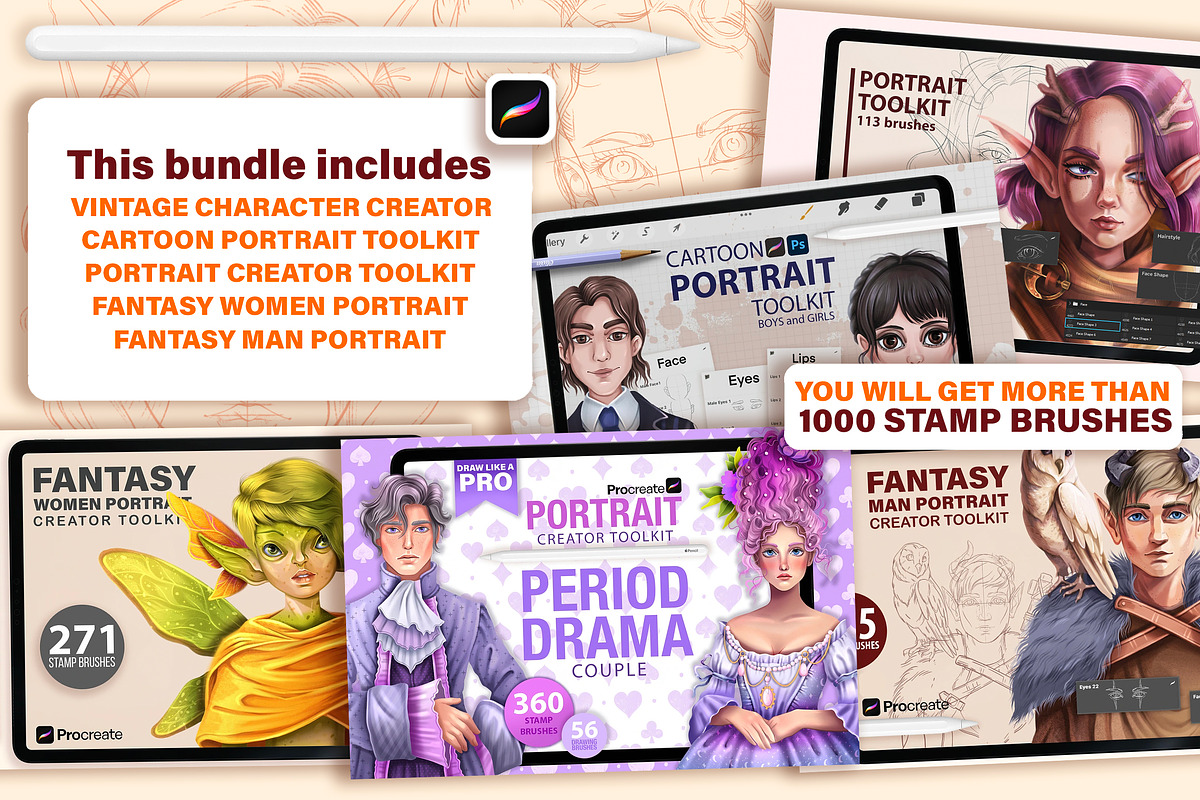 PROCREATE PORTRAIT CREATOR 5 IN 1, a Brush Add-On by AlexandraArt (Photo 2 of 7)