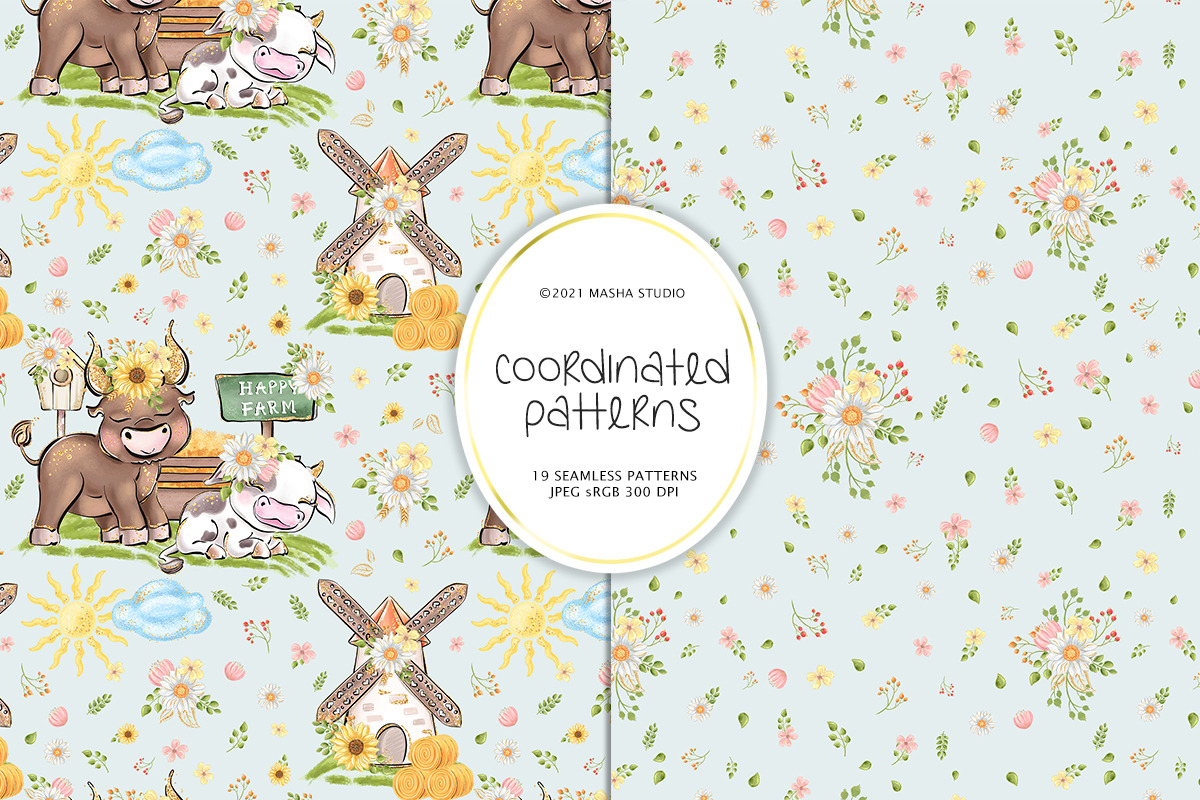 Farm Animals Digital Papers, a Pattern Graphic by Masha  Studio (Photo 2 of 11)