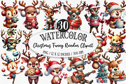 Christmas Funny Reindeer Clipart, an Illustration by Designking (Thumbnail 1 of 5)