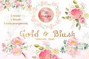 Gold & blush watercolor flowers, an Illustration by LABFcreations (Thumbnail 3 of 6)