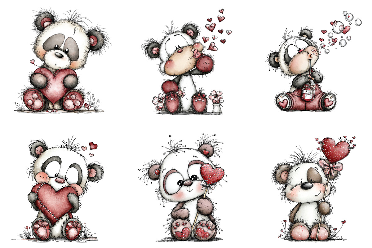 Whimsical Panda Valentine Clipart, an Illustration by CraftArtStudio (Photo 3 of 6)