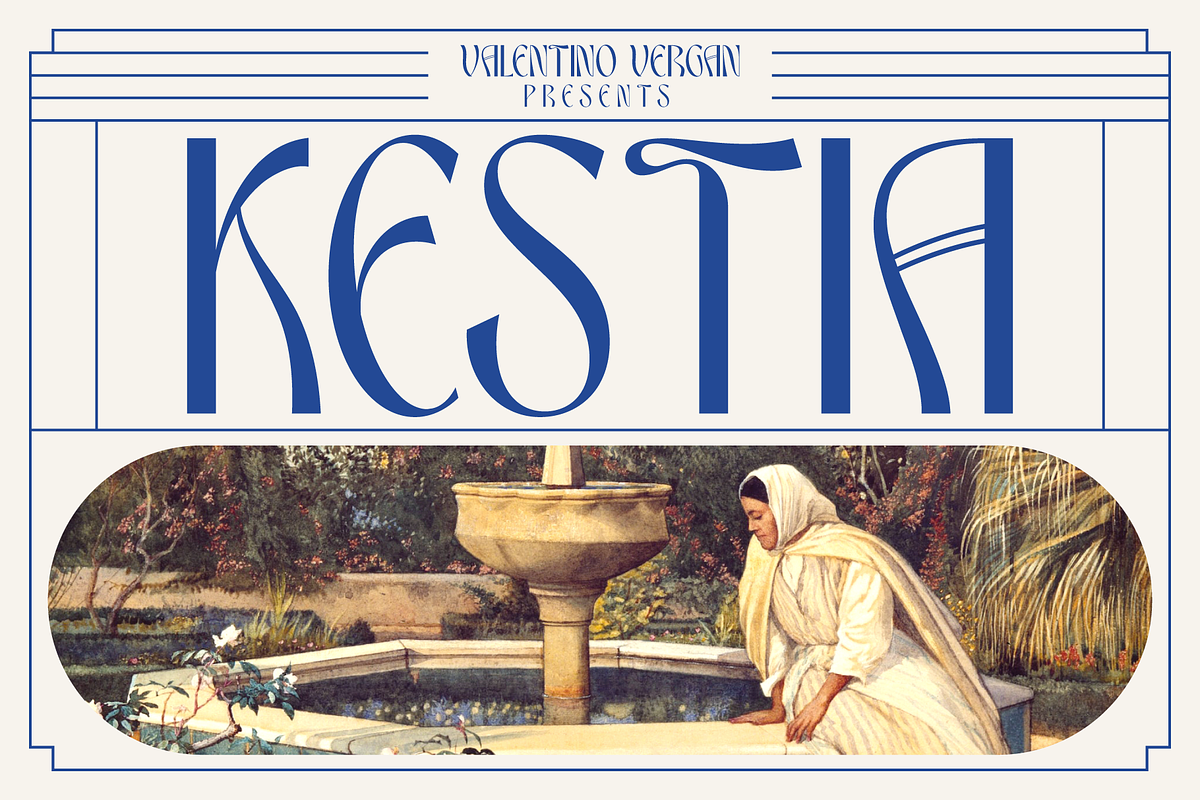Kestia - Art Nouveau Typeface, a Sans Serif Font by Valentino Vergan (Photo 1 of 14)