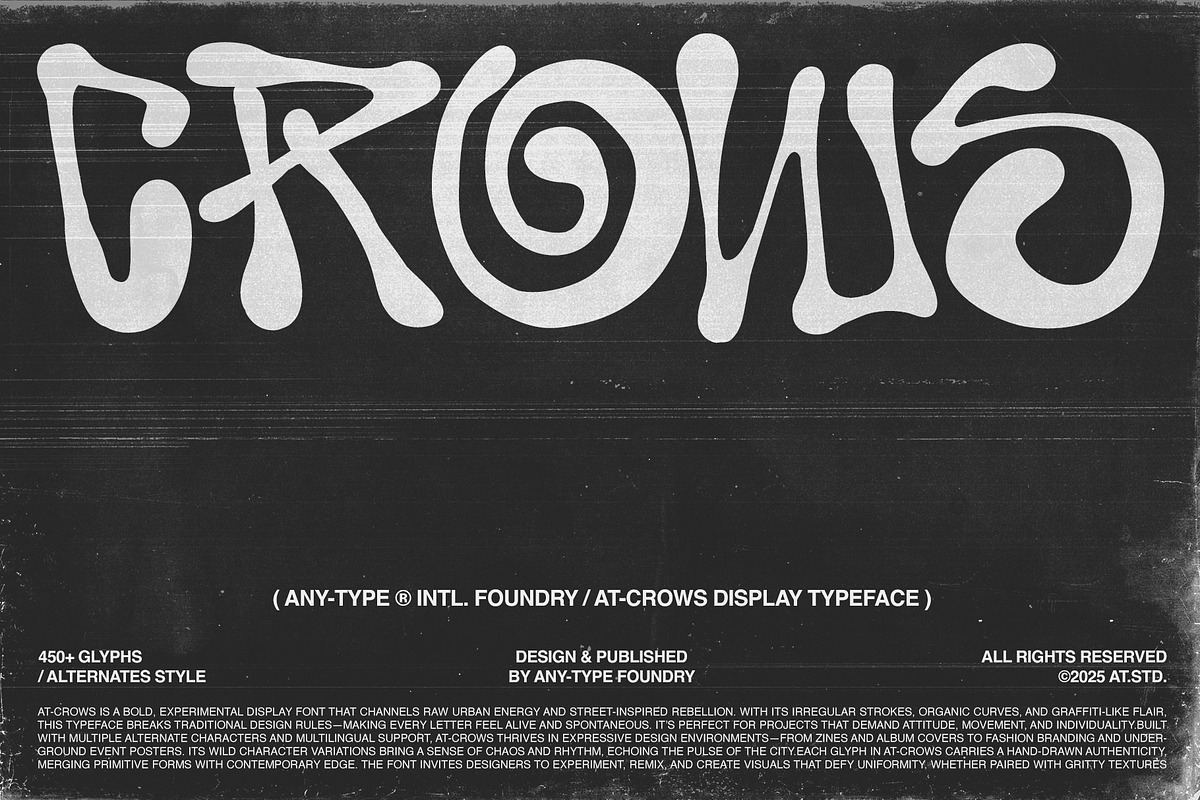 Crows: Urban Energy in Typeface Form, a Handwritten Font by Any-Type® Foundry (Photo 1 of 12)