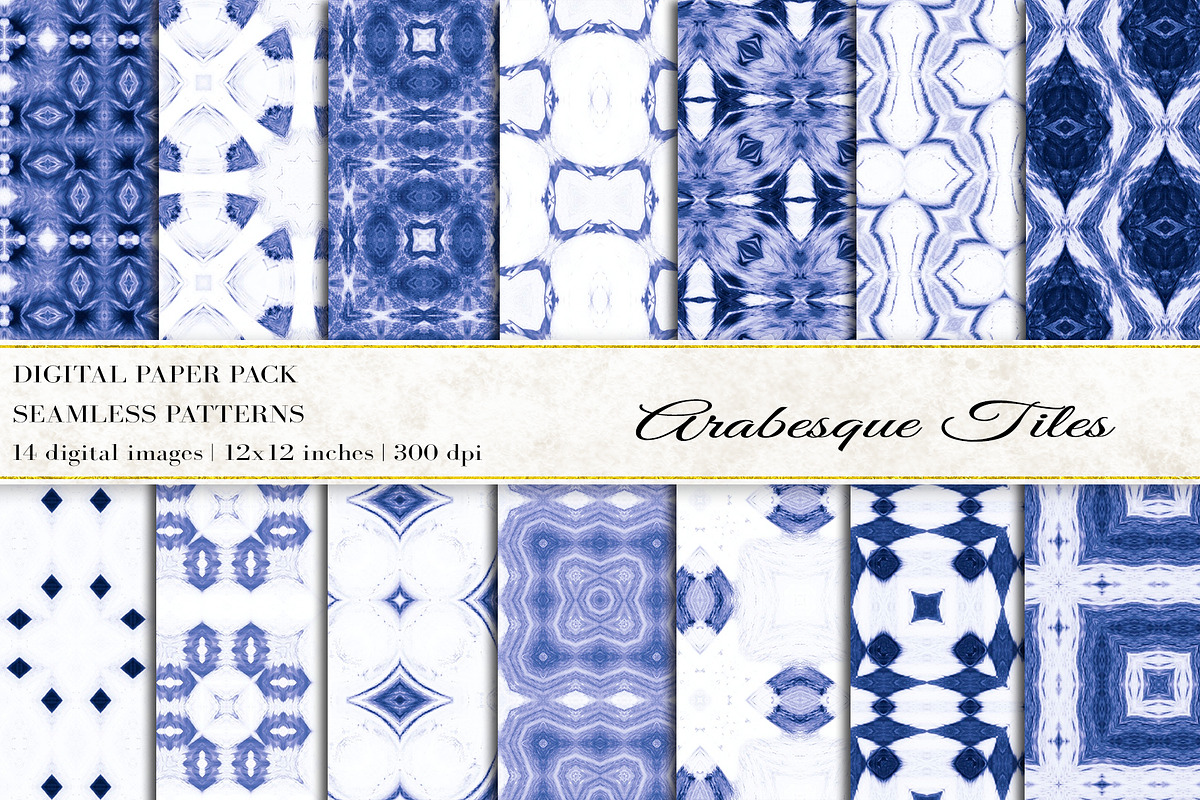Arabesque Tiles Digital Papers, a Pattern Graphic by BonaDesigns