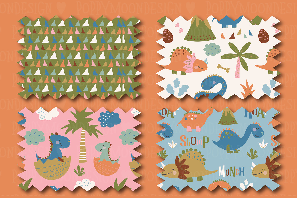 Dino Buddies clipart & paper set, an Animal Illustration by Poppymoondesign (Photo 3 of 5)