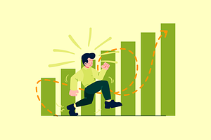 Happy businessman with profit chart, a Person Illustration by Ahmad_Studio