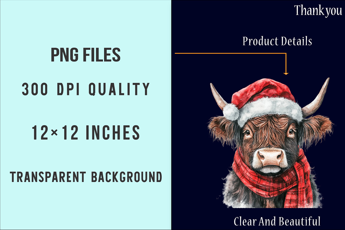 Christmas Highland Cow Clipart, an Illustration by SinaCreation (Photo 6 of 7)