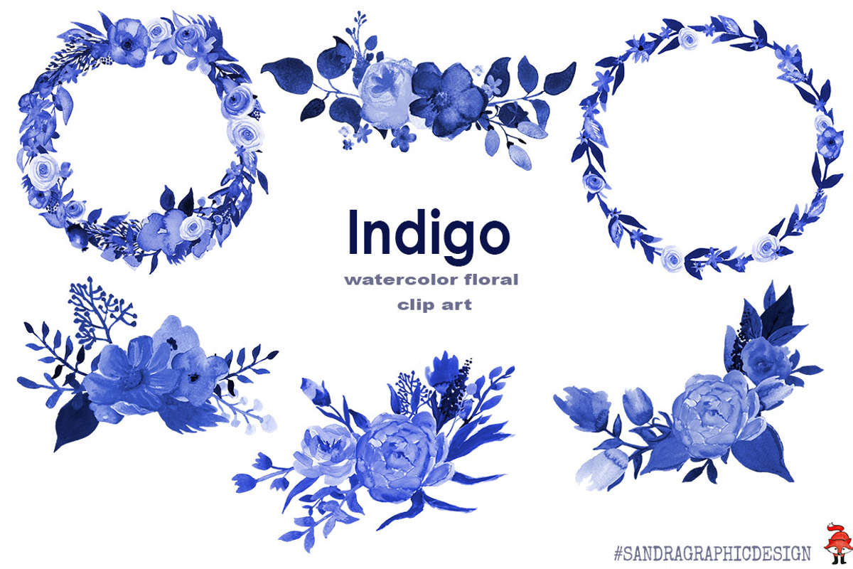 Indigo floral clipart, an Illustration by SandraGraphicDesign (Photo 5 of 5)