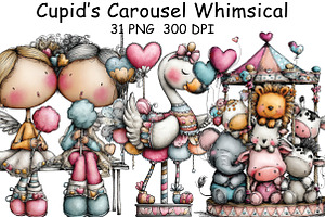 Cupid’s Carousel Whimsical Clipart, an Illustration by CraftArtStudio