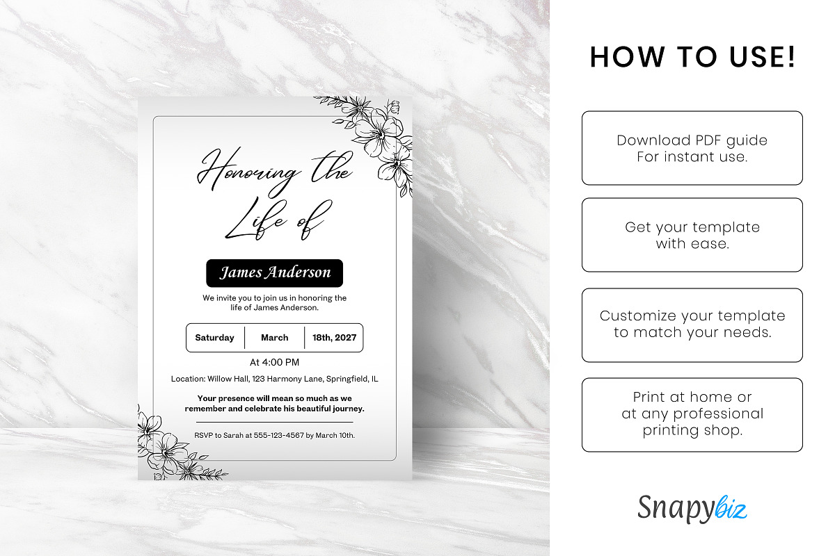 Celebration of Life Invitation Temp, a Card Template by Snapybiz (Photo 7 of 8)