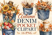 Autumn Denim Pocket Clipart Bundle, a Seasonal Illustration by Tanya Kart (Thumbnail 1 of 5)