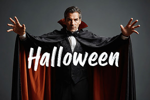 Halloween costume party with a vampire-themed character posing dramatically ind, a Person Photo by AlyaAnd