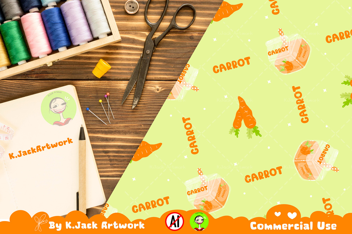 Cute carrot juice seamless pattern, a Background Graphic by K.JackArtwork (Photo 5 of 7)