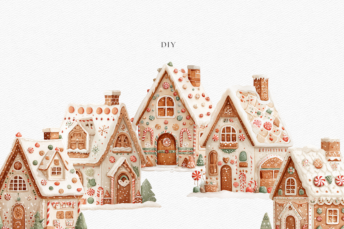 Watercolor Retro Gingerbread House, a Decorative Illustration by ThaismotaCreativeCo (Photo 6 of 10)