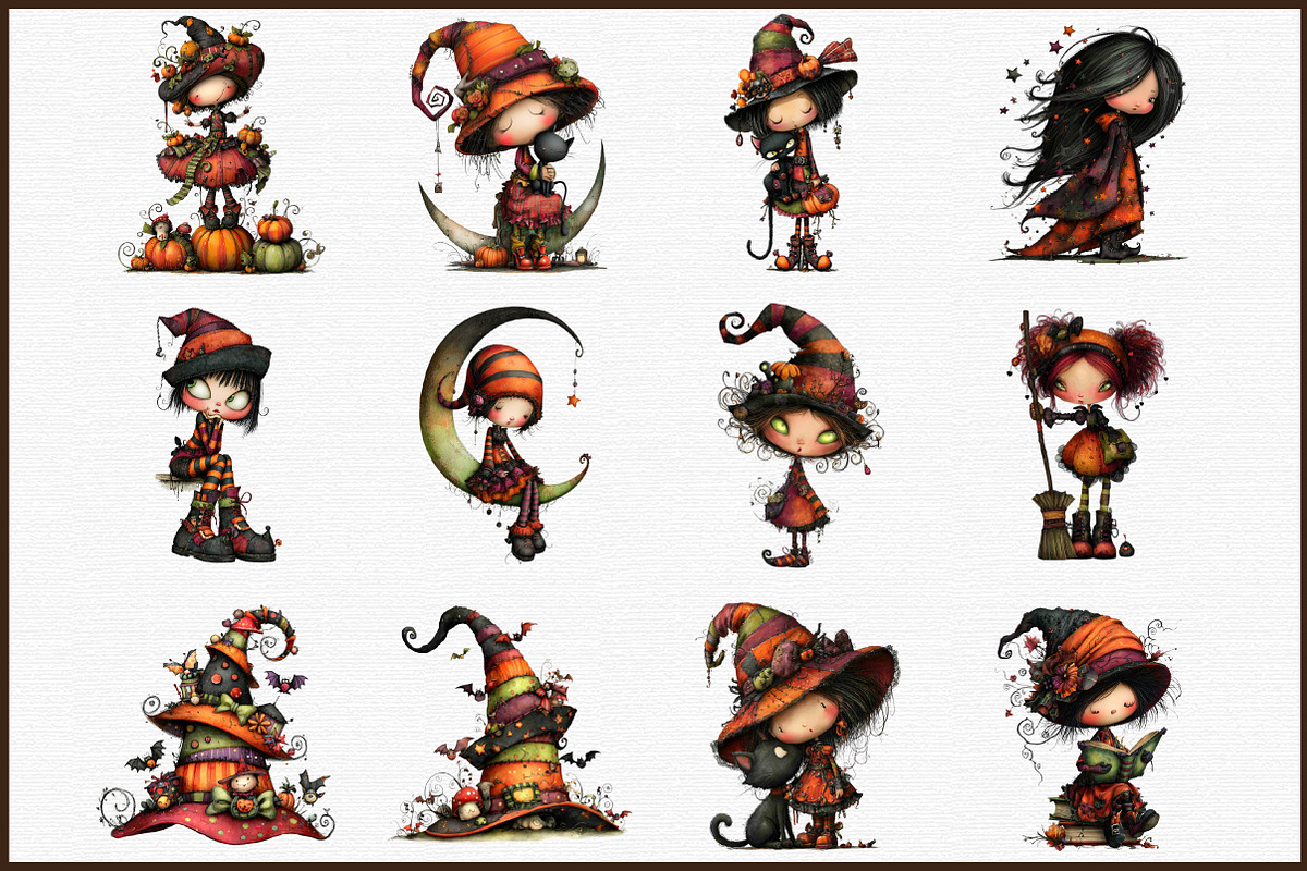 Quirky Halloween Witch Clipart Bundl, an Illustration by Sublimation Artist (Photo 3 of 6)